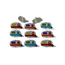 Set of small model caravans on a white background