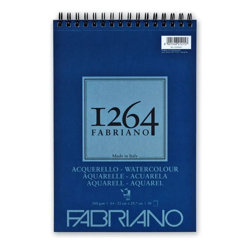 Fabriano 1264 Watercolour Pad A4 - Spiral (Short Side) 30 Sheets