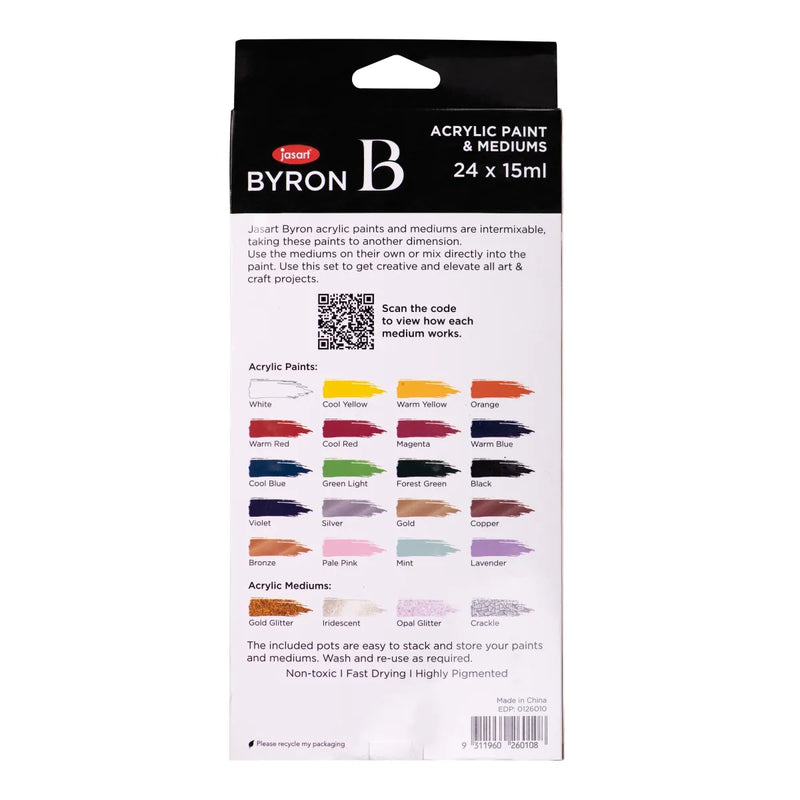 Jasart Byron Acrylic Paint & Medium 15ml Set 24 Pack