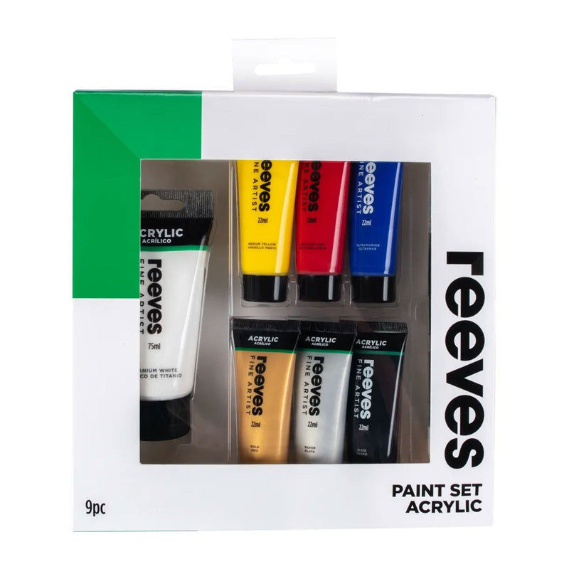 Reeves Acrylic Paint Set with Brush 9/Pkg