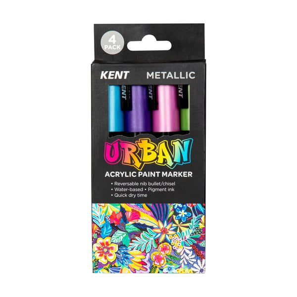 Kent Urban Acrylic Paint Markers 4 Pack - Metallic