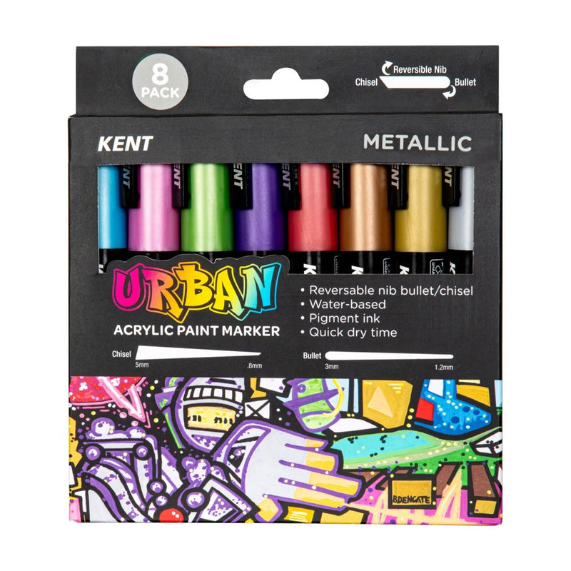 Kent Urban Acrylic Paint Markers 8 Pack - Metallic