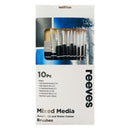 Reeves Mixed Media Brushes Short Handle Set of 10 - No. 2, 3 & 6 Round; No. 6, 8 & 10 Flat; No. 4 Filbert; 30mm Spalter