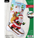 Bucilla Santa's Alpine Fun felt Christmas stocking kit with skiing Santa, penguin, polar bear and snowy trees