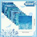Set of blue water patterned paper sheets with size label and measurements.