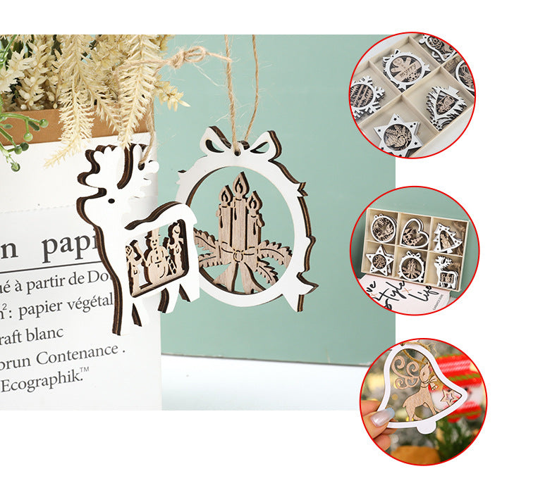 Poppy Crafts Wooden Ornaments Set - Christmas Collection - White Festive Frames