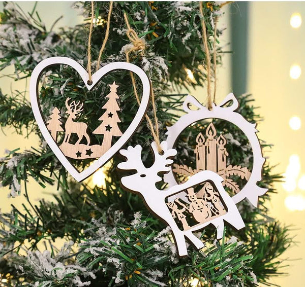 Poppy Crafts Wooden Ornaments Set - Christmas Collection - White Festive Frames*