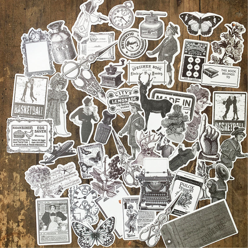 Poppy Crafts Vintage Sticker Pack - Black & White - 132 Stickers