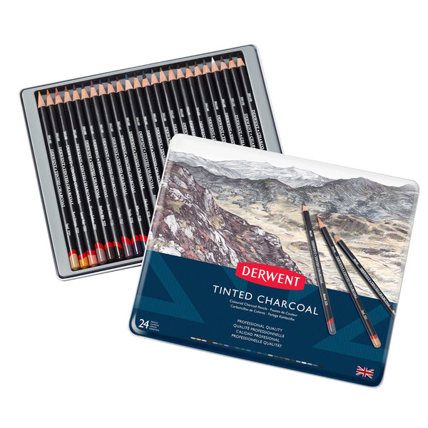 Derwent Tinted Charcoal Pencil Tin Set - 24 Pencils