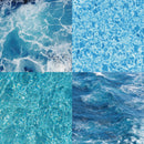 Four different textures of blue water