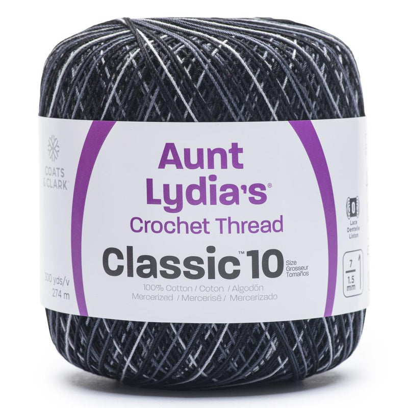 Aunt Lydia's Classic Crochet Thread Size 10 - Super Glow Black Pinstripes