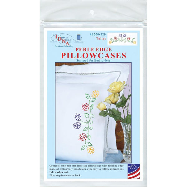 Jack Dempsey Stamped Pillowcases W/White Perle Edge 2/Pkg Tulips