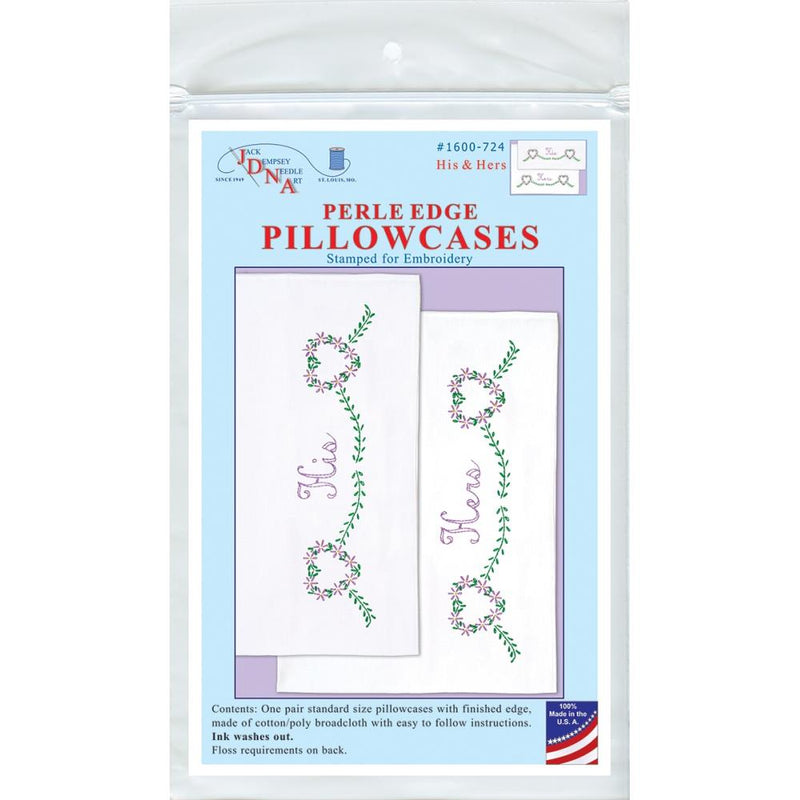 Jack Dempsey Stamped Pillowcases W/White Perle Edge 2/Pkg His & Hers