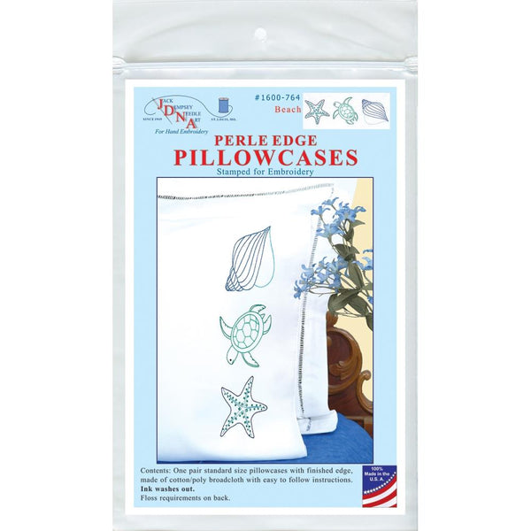 Jack Dempsey Stamped Pillowcases W/White Perle Edge 2/Pkg Beach