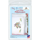 Jack Dempsey Stamped Pillowcases W/White Lace Edge 2/Pkg Wheelbarrow Of Flowers