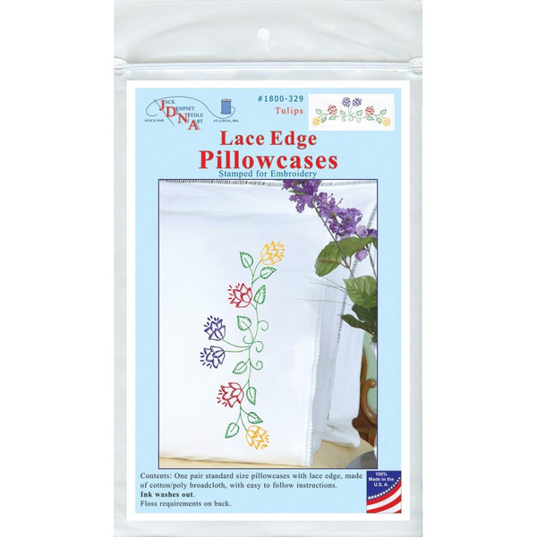 Jack Dempsey Stamped Pillowcases W/White Lace Edge 2/Pkg Tulips