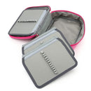 Gray and pink travel organizer with zippers on a white background