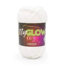 Ball of yarn with a label reading 'DIY Glow Cozy' on a white background