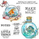 Illustrations of bottles with a goldfish and a house, accompanied by motivational text on a white background.