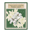 Card with white lilies and text 'I hope you're enjoying THIS DAY!' on a green background