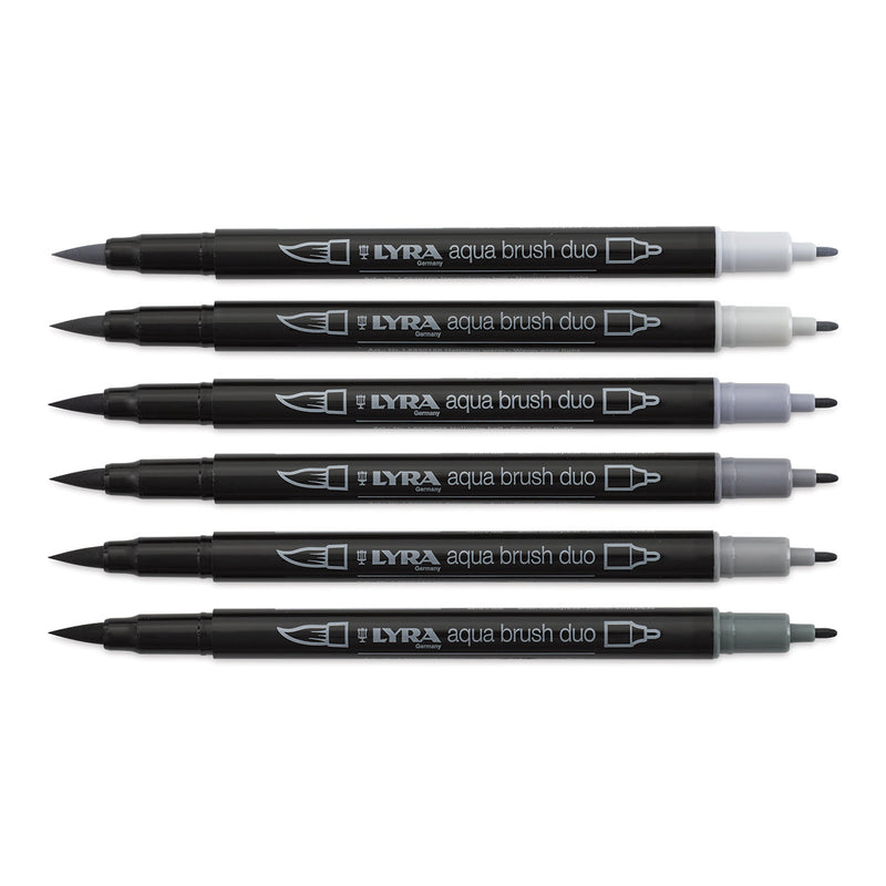 Lyra Aqua Brush Duo Brush Markers 6/Pkg Grey Set*