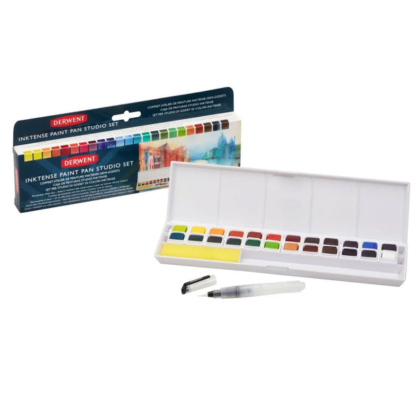 Derwent Inktense Paint Pan Studio Set - 24 Half Pans + Waterbrush