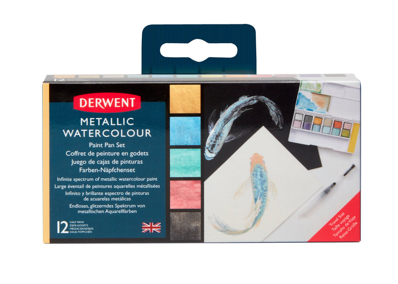 Derwent Metallic Paint Pan Set - 12 Half Pans + Waterbrush