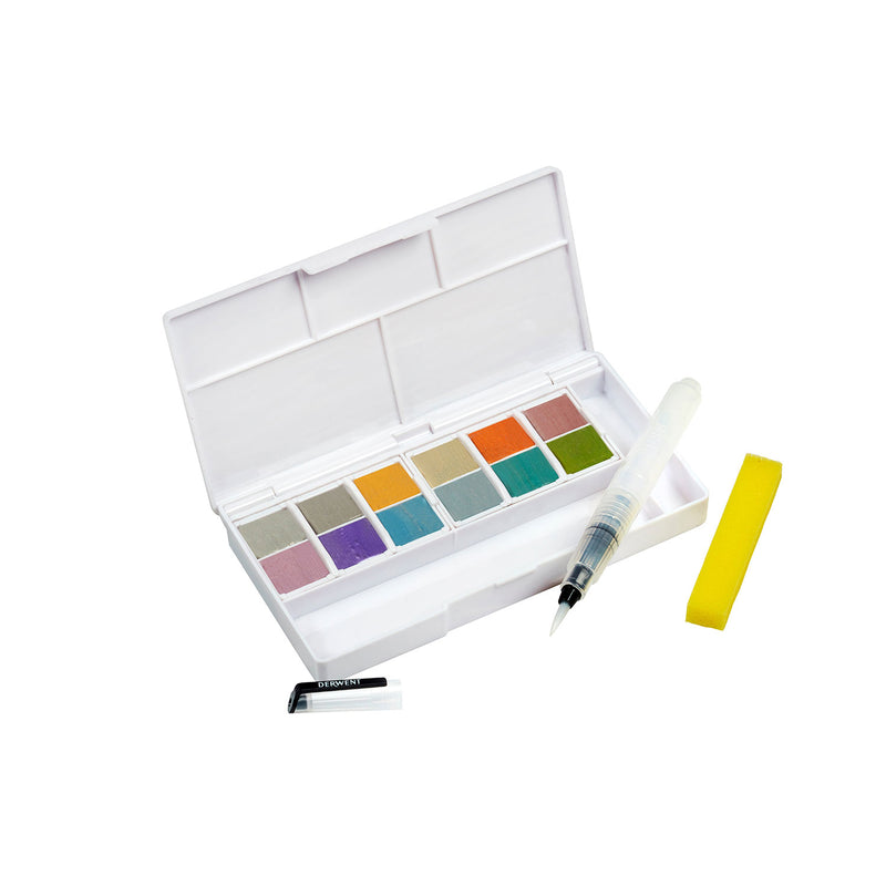 Derwent Metallic Paint Pan Set - 12 Half Pans + Waterbrush