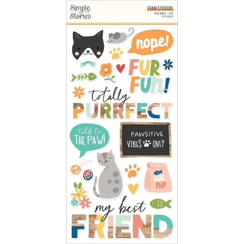 Simple Stories Fur Baby Cat Foam Stickers 40/Pkg