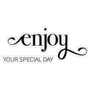 Decorative text sticker with 'enjoy your special day' on a white background