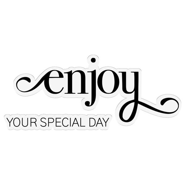 Decorative text sticker with 'enjoy your special day' on a white background
