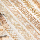 Close-up of gold lace trim on a white background