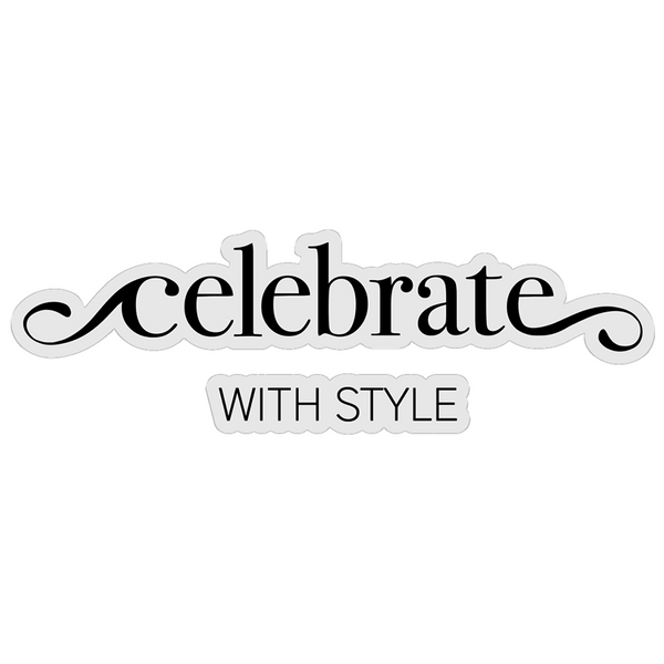 Decorative text 'celebrate with style' on a white background
