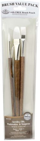 Royal & Langnickel – Gold Taklon Value Pack Brush Set – Long Handle White Taklon (3 Pack)