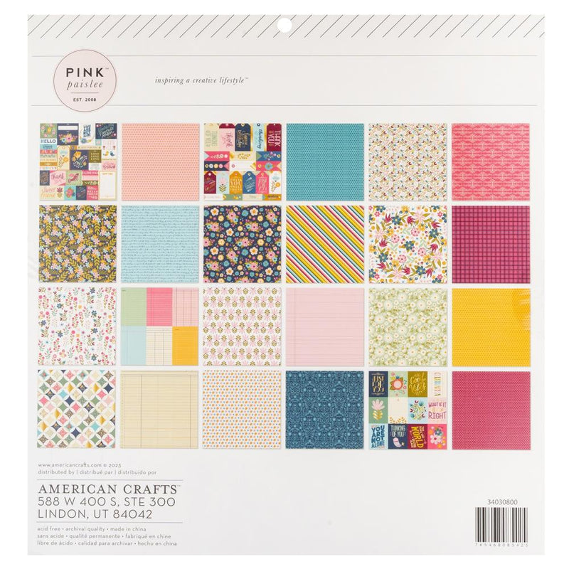 Pink Paislee Double-Sided Paper Pad w/Gold Foil 12"x 12" 24/Pkg - Joyful Notes