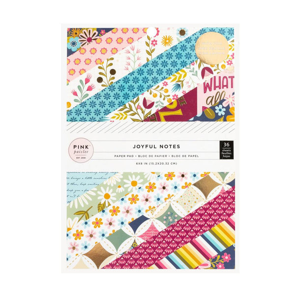 Pink Paislee Double-Sided Paper Pad w/Gold Foil 6"x 8" 36/Pkg - Joyful Notes