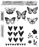 Tim Holtz Stampers Anonymous - Watercolor packaging showing the Watercolor cling rubber stamp set design