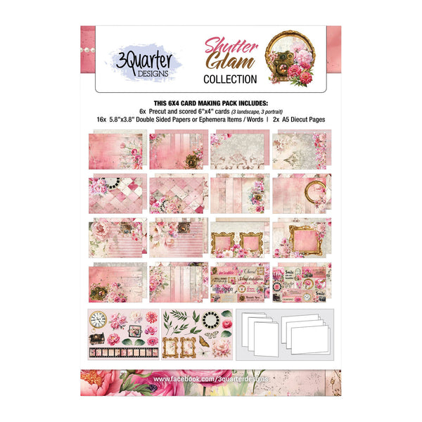 Card making pack with various design elements and '3Quarter Designs' branding.