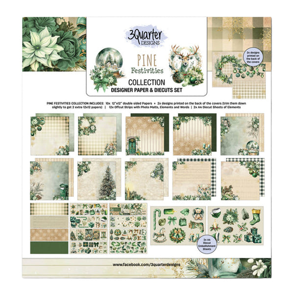 Designer paper and die cuts set with pine festival theme by 3Quarter Designs.