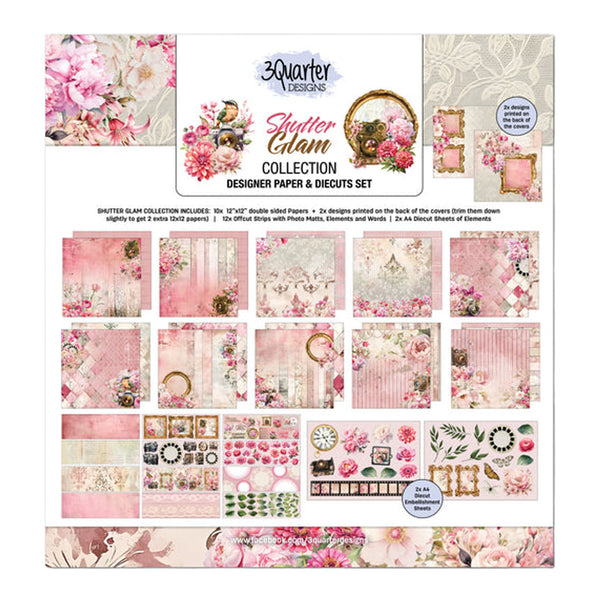 3Quarter Designs Shutter Glam collection with floral and decorative elements on a white background