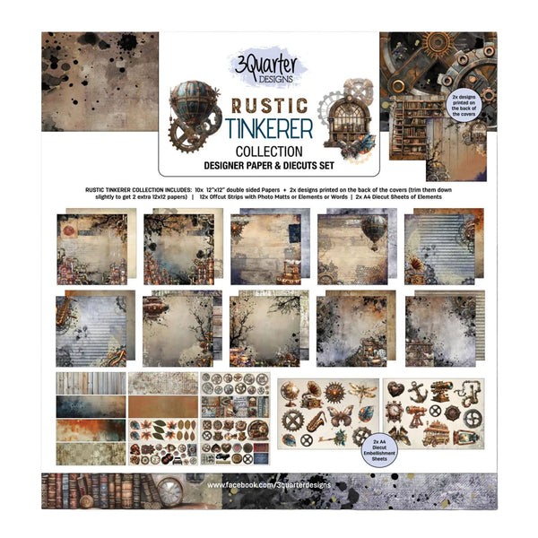3 Quarter Designs Designer Paper & Diecut Set 12" × 12" - Rustic Tinkerer