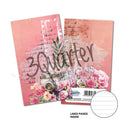 Two notebooks with floral and script design on a white background