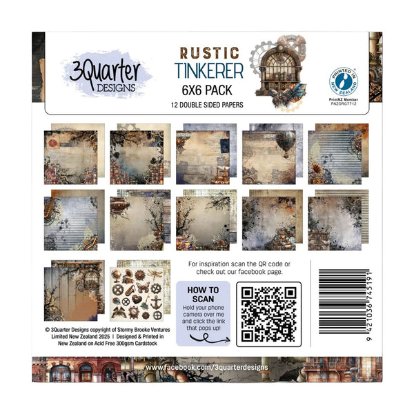3 Quarter Designs Paper Pack 6" × 6" - Rustic Tinkerer