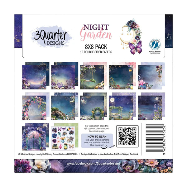 3 Quarter Designs Paper Pack 8" × 8" - Night Garden