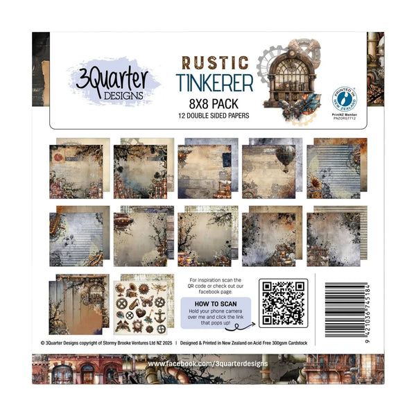 3 Quarter Designs Paper Pack 8" × 8" - Rustic Tinkerer