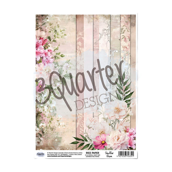 Floral design paper with '3 Quarter Design' branding on a white background