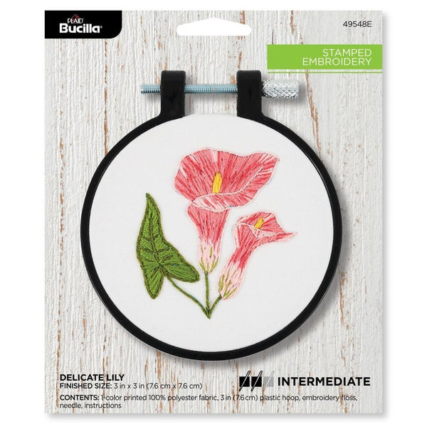 Bucilla Stamped Embroidery Kit W/3" Plastic Hoop Delicate Lily