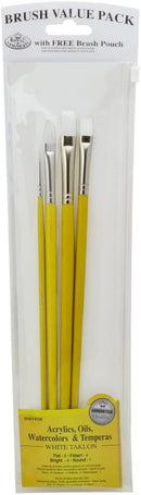 Royal & Langnickel – Value Pack Brush Set – Long Handle White Taklon (4 Pack)
