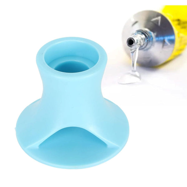 Blue silicone funnel with a white background