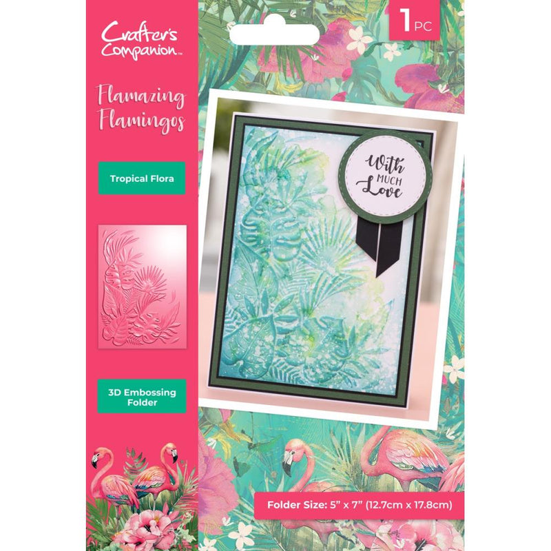 Crafter's Companion Flamazing Flamingos 3D Embossing Folder 5"X7" Tropical Flora